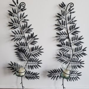 Metal Fern Wall Sconce Candle Set Glass Votive